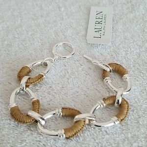New Ralph Lauren Raffia-Wrapped Oval Link Bracelet
